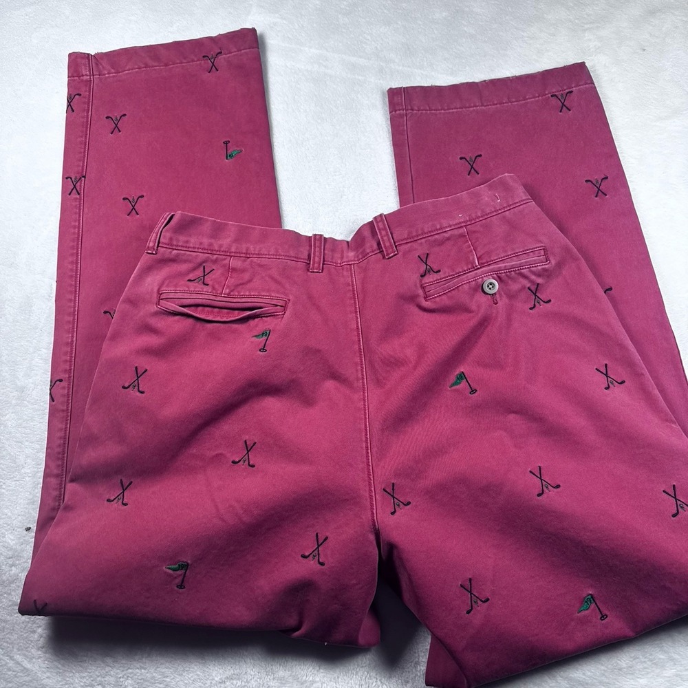 J Crew Mens Chino Pants 34x30 Pink Straight Fit Golf Club / Flag Embroidery
